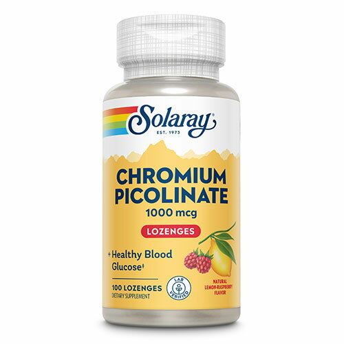 Chromium Picolinate 1000mcg アクティブな運動やダイエットを応援する ミネラルをメガ級で高含有！ 甘い物好きやダイエット、エネルギー不足を感じる方からの支持を集めるミネラル「クロミウム（クロム）」。効率的な栄養補給を助けるピコリン酸結合型になっています。 砂糖不使用のトローチタイプ、1日1粒1000mcgのメガ級高含有だから、いつでもどこでも水なしでお手軽補給！ 実感できるダイエットを目指すならこちらも！ ◆ビオチン 5000mcg 120粒 クロムと相性の良いビオチンも同時に補給して、気になる糖分のとりすぎサポートに ◆アルファリポ酸 100mg 60粒 食事からとった糖分をスムーズにエネルギーとして利用できるようにサポートする名コンビ！ 発売元 Solaray社 容量 100粒 ※約100日分 形状 サイズ &nbsp; ※イラストはイメージで実際のものと色や形は異なります。 お召し上がり方 栄養補助食品として1日1粒を目安にお召し上がり下さい。 ※英文ラベル日本語訳 注意事項 ・医師による治療・投薬を受けている方はご摂取前に医師にご相談下さい。 ・摂取目安はお守り下さい。 ・お子様の手の届かない場所で保管して下さい。 ・高温多湿を避けて保管して下さい。 ※ページ下部に記載の「サプリメント等についてのご注意」も必ずご確認下さい。 成分表示 （1粒あたり） ◆総炭水化物量　　　　　　　1g未満 ・糖アルコール　　　　　　　　　1g以下 ◆クロミウム　　　　　　　　　1000mcg （その他成分） ◆キシリトール、セルロース、天然香料（レモン、ラズベリー、その他天然香料）、ステアリン酸マグネシウム、FOSブレンド（フルクトオリゴ糖、発芽緑豆エキス）、クエン酸、シリカ、リンゴ酸 ・広告文責：SVSコーポレーション（株） 0120-326-039　・生産国：アメリカ製　・商品区分：食品