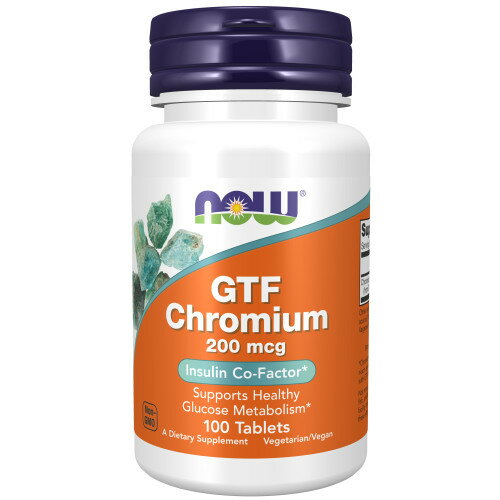 GTF Chromium 200mcg GTF型のクロミウムを高含有！ 甘いもの控えなきゃ…と考える前に クロミウムはダイエットをしている方にはもちろん、ボディビルダーなどフィットネス愛好家にもうれしいミネラルです。 タンパク質、脂質、炭水化物をエネルギーに変える際に欠かせない役割を果たすといわれています。ビール酵母、未精製の穀類、エビ、キノコ類、レバーなどに含まれています。 ■吸収に差をつけたクロミウム　〜GTF GTFとは「グルコーストレランスファクター」の略称で、三価クロム、アミノ酸、ナイアシン（ビタミンB3）の3つの成分が結合したものです。 カラダが必要とする場所に運ばれやすい型で、糖分が気になる方の良きパートナーとして注目されています。 クロミウムは私たちのカラダにも存在しますが、年齢と共に減少するうえ、食品から摂れる量も少ないので、吸収面をカバーしたサプリメントなどから補う方法がおすすめです。 この商品に使用されているGTFクロミウム キラバイトは、ミネラル類のアミノ酸キレートについて研究を重ねているアメリカの原材料メーカー、アルビオン社の独自のクロミウムです。 しかも、GMP認定工場で生産しており、品質面でも評判の高い成分です。 こんな方に おすすめ！ ・ 自信を持って健康診断へ！ ・ 運動の成果をさらに健康につなげたい ・ ダイエットの後押しが欲しい ・ ついついジュースや甘いものに手が伸びる バランスのいい食事、運動、GTFクロミウム！ いつまでも元気＆スッキリボディキープにぜひお役立て下さい。 発売元 NOW社 容量 100粒 形状 サイズ 約11mm×約3mm ※イラストはイメージで実際のものと色や形は異なります。 お召し上がり方 栄養補助食品として1日1〜2粒を目安にお召し上がり下さい。 ※英文ラベル日本語訳 注意事項 糖尿病の方はご摂取前に必ず医師にご相談下さい。 ※小麦、イースト、グルテン、大豆、砂糖、塩、スターチ、とうもろこし、牛乳、保存料は含まれておりません。 ※ページ下部に記載の「サプリメント等についてのご注意」も必ずご確認下さい。 成分表示 (1粒あたり） ◆GTF クロミウム Chelavite&reg; 200mcg （クロミウム-ナイアシン アミノ酸キレート） (その他成分)　 ◆セルロース、ステアリン酸、ステアリン酸マグネシウム ・広告文責：SVSコーポレーション（株） 0120-326-039　・生産国：アメリカ製　・商品区分：食品