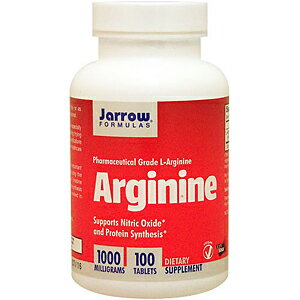 Arginine 1000mg たっぷり1000mg＆100粒、日本製の高品質アルギニン！ アスリートやダイエッターに人気のアミノ酸「アルギニン」。 Jarrow Formulas（ジャローフォーミュラ）のアルギニンは1粒にたっぷり1000mgと高含有。 しかも使用されているアルギニンは、日本の協和発酵社製の高品質な原材料を使用。 一般的なアレルゲンとなる成分を排除し、さらにビーガン仕様な点もうれしいポイントです。 シャープ＆強固なカラダを目指す方だけでなく、現役でいたい男性からも選ばれています。 また、コラーゲンにも関わることから、ピンとした若々しさを求める女性からも注目されています。 発売元 Jarrow Formulas（ジャローフォーミュラ） 容量 100粒　※約50〜約100日分 形状 サイズ 約22mm&times;10mm ※イラストはイメージで実際のものと色や形は異なります。 お召し上がり方 栄養補助食品として1日1〜2粒をを目安にお召し上がり下さい。 ※英文ラベル日本語訳 注意事項 ●次に該当する方はご摂取前に医師にご相談下さい。 ・医師による治療・投薬を受けている （特に低血圧を含む血圧に関わるもの、ヘルペス、血圧） ・妊娠・授乳中 ・妊娠を考えている ・ 18歳未満 ●お子様の手の届かない場所で保管して下さい。 ●色味にバラつきがございますが、品質には問題ございません。 ※ベジタリアン/ビーガン仕様 ※ページ下部に記載の「サプリメント等についてのご注意」も必ずご確認下さい。 アレルギー 情報 小麦、グルテン、大豆、乳製品、卵、魚、魚貝類、ピーナッツ、木の実は含まれておりません。 成分表示 (1粒あたり) ◆Lアルギニン 1000mg （Lアルギニン塩酸塩由来） （その他成分） ◆セルロース、ステアリン酸、（野菜由来）、ステアリン酸マグネシウム（野菜由来）、二酸化ケイ素、食品グレードコーティング剤 ・広告文責：SVSコーポレーション（株） 0120-326-039　・生産国：アメリカ製　・商品区分：食品