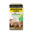 Mushroom Power 栄養豊富なキノコでパワーのある体に 日本でも古くから食材として使われているキノコ（マッシュルーム）。 キノコは広く料理に使われるだけでなく、健康成分が豊富で、パワフルな栄養素が含まれており、最適な健康に貢献できることから伝統医療の分野でも役立ってきました。 このメイソンナチュラルのマッシュルームパワーには、シイタケ、マイタケ、レイシの3種類のキノコエキスが含まれています。 さらに、EGCGや抹茶も配合されていて、天然成分で体のコンディションをサポートします。 ベジタリアンの方にもおすすめです。 発売元 Mason Vitamins（メイソンビタミンズ） 内容量 / 形状 / サイズ 60粒　（約60日分） 摂取目安 ・栄養補助食品として1日1粒を目安にご摂取をおすすめします。 ・食品ですのでどのように召し上がっても結構ですが、お食事と一緒のご摂取をおすすめします。 ※英文ラベル日本語訳 注意事項 ●次に該当する方はご摂取前に医師にご相談ください。 ・妊娠・授乳中 ・医師による治療・投薬を受けている ●摂取後に何らかの不調が起こった場合は、摂取を中止し医師にご相談ください。 ●高温多湿を避けて室温（20～25度）で保管してください。 ●お子様の手の届かない場所で保管してください。 ※ベジタリアン仕様 ※ページ下部に記載の「サプリメント等についてのご注意」も必ずご確認ください。 アレルギー情報 乳製品、卵、魚、貝類、木の実、ピーナッツ、小麦、大豆、ゴマ、砂糖、イースト、香料、人工着色料、香味料、保存料、動物由来成分、ナトリウムは含まれておりません。 特記事項 - 成分表示 （1粒あたり） ◆カルシウム（第2リン酸カルシウム）50mg ◆グリーンティー葉エキス（EGCG95％含有）300mg ◆シイタケエキス 100mg ◆マイタケエキス 100mg ◆霊芝エキス 100mg ◆マッチャグリーンティー葉パウダー 10mg （その他成分） ◆微結晶性セルロース ◆植物性ステアリン酸マグネシウム ◆二酸化ケイ素 ◆クロスカルメロースナトリウム ◆マルトデキストリン1％未満（加工助剤） ・広告文責：Suplinx Corp 0120-326-039 ・生産国：アメリカ製 ・商品区分：食品