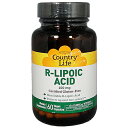 R-リポ酸 100mg　60粒（ベジカプセル）[天然型Rアルファリポ酸／Rリポ酸／R-Lipoic Acid／αリポ酸／美容サプリ／ダイエット／COUNTRY LIFE／アメリカサプリ／サプマート／SupmartUSA／12019]