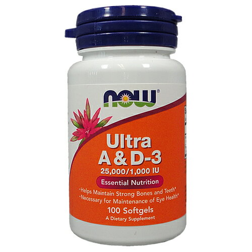 ウルトラA＆D3　100粒（ソフトジェル）[1日1粒／ビタミンA／ビタミンD3／Ultra A & D-3／肌／強い歯・骨／目の健康／日光不足／健康サプリ／サプリメント／ナウフーズ／NOW FOODS／アメリカサプリ／サプマート／SupmartUSA／19189]のサムネイル