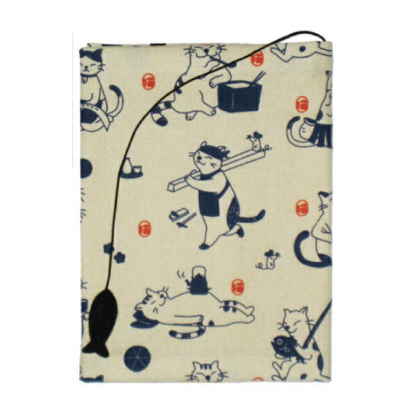【メール便またはゆうメール 送料200円】 sheepsleep- 和モダンな猫 布のブックカバー 文庫判　ことわざ猫 4020-生成