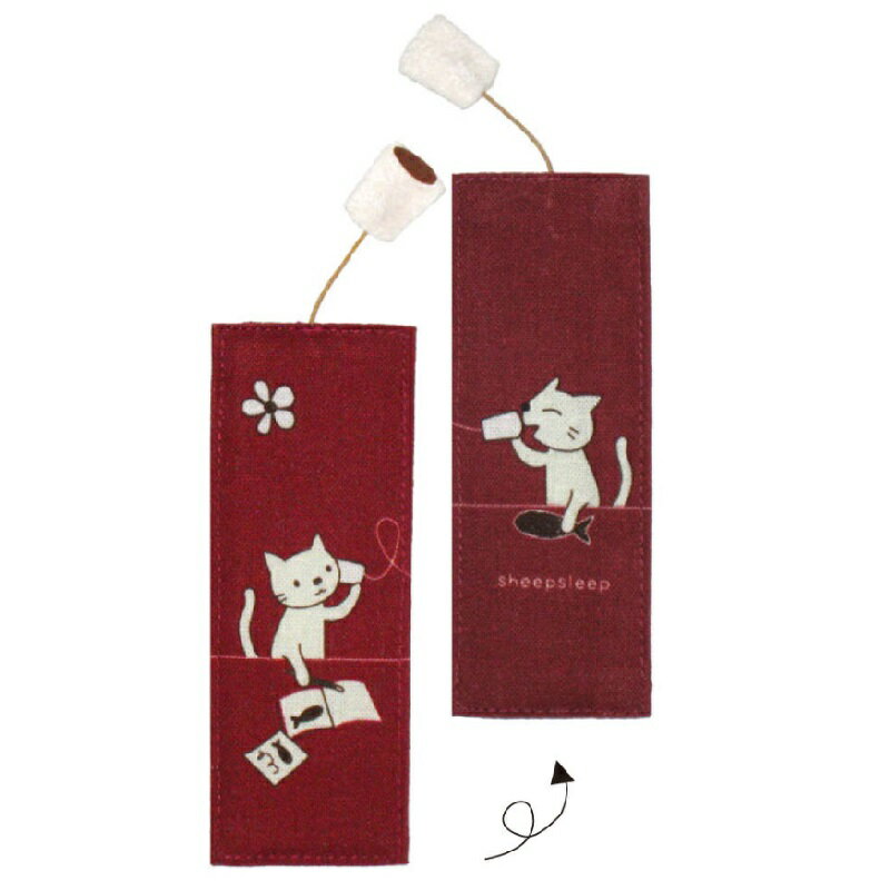 【メール便またはゆうメール 送料200円】 sheepsleep- 和モダンな猫 布のしおり もしもし猫 5010-R レッド