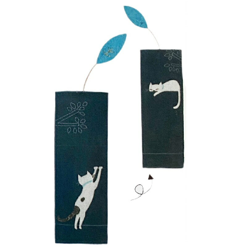【メール便またはゆうメール 送料200円】 sheepsleep- 和モダンな猫 布のしおり 堀の上と下で 5027-DB ダークブルー