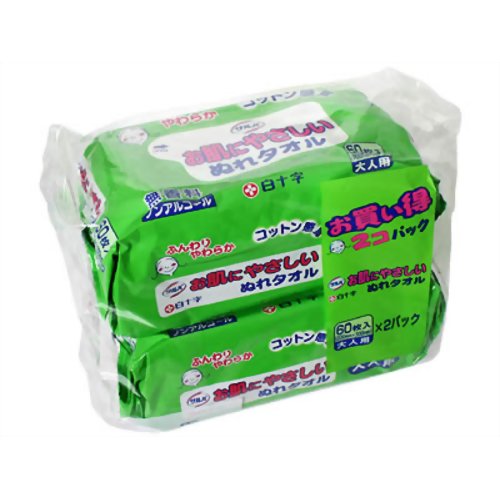 白十字株式会社サルバ お肌にやさしいぬれタオル 60枚×2パック(120枚入)＜無香料、ノンアルコール＞
