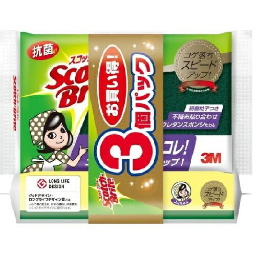 スリーエムジャパン株式会社 3M スコッチブライト 抗菌ウレタンスポンジたわし 3個セット S-21KS3P