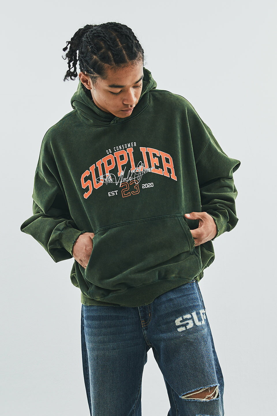 ySUPPLIER zVintage Wash College Logo Hoodie Xg[g t@bV qbvzbv _X 傫TCY  gh Y fB[X