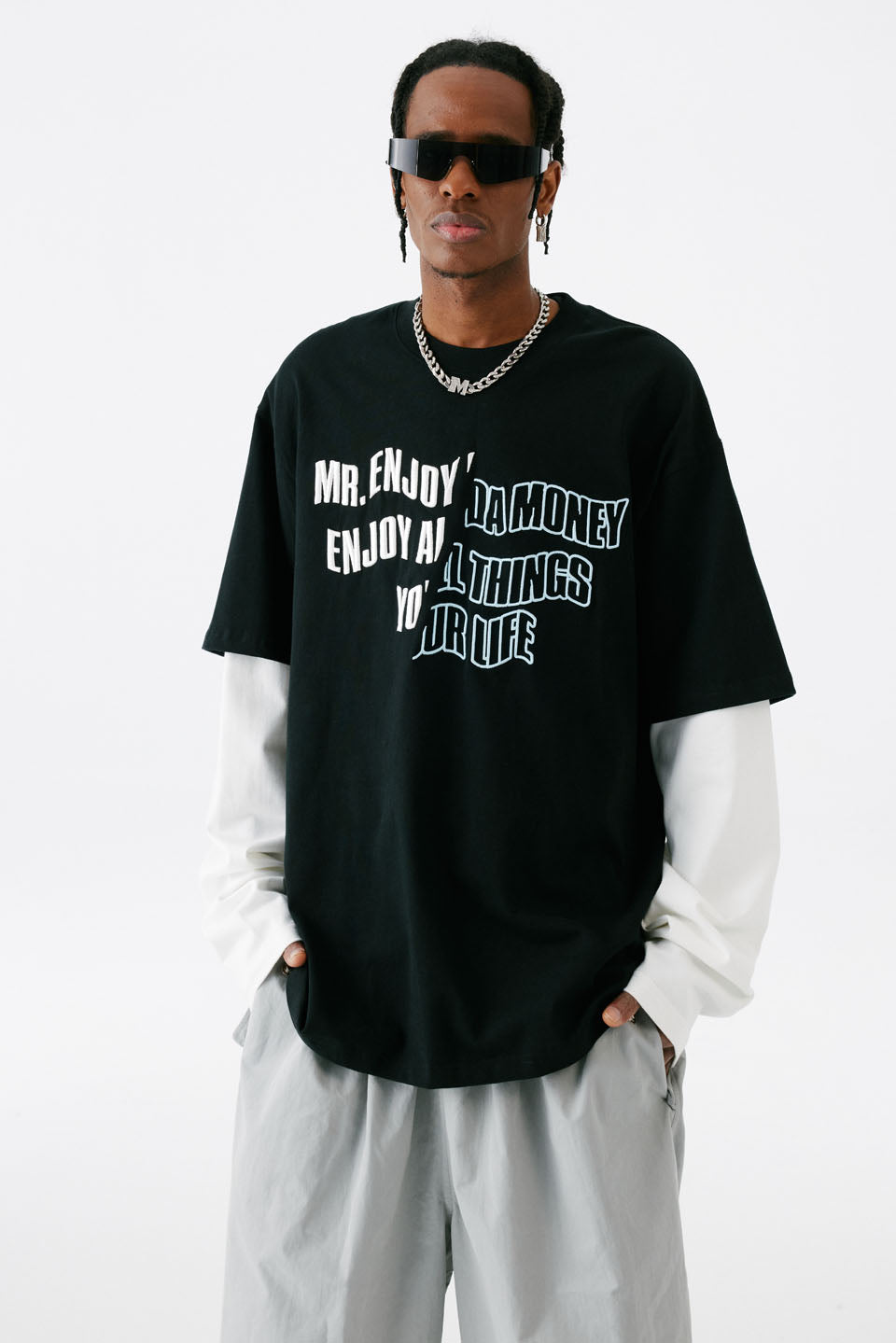 yM.E.D.MzFake Two Pieces Of Cutting Words Long Sleeves Xg[g t@bV qbvzbv _X 傫TCY  gh Y fB[X