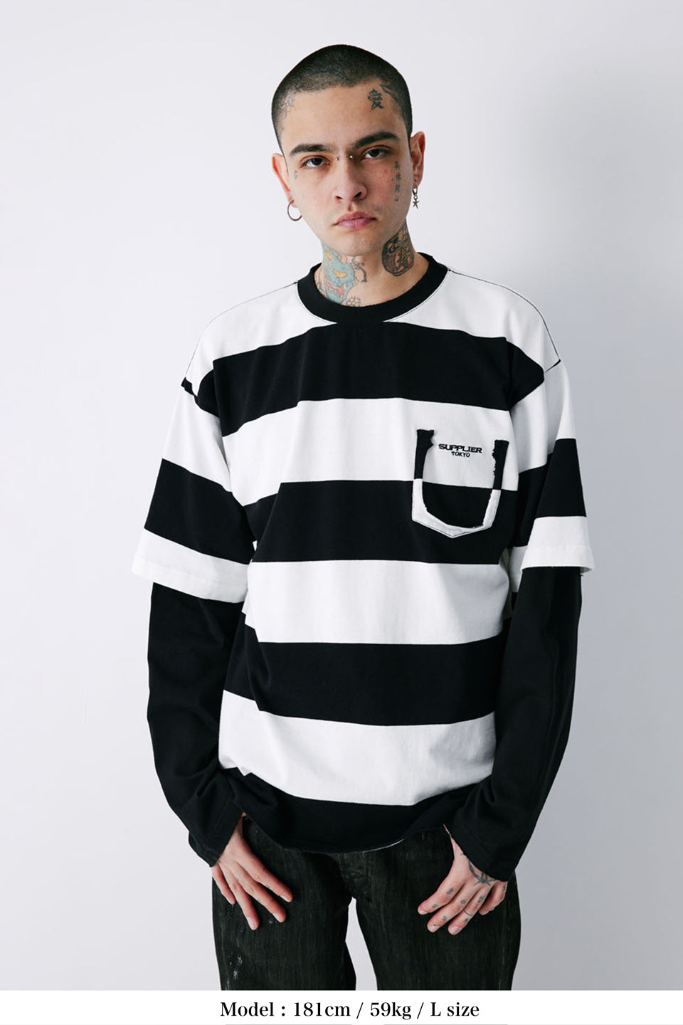 楽天SUPPLIER【SUPPLIER 公式】Layered Border Long Sleeve ストリート ファッション ヒップホップ ダンス 大きいサイズ ゆったり トレンド メンズ レディース