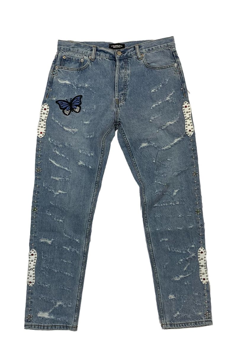 ySTUGAZI zButterfly Rhinestone Damaged Denim fj XKW Xg[g t@bV qbvzbv _X 傫TCY  gh