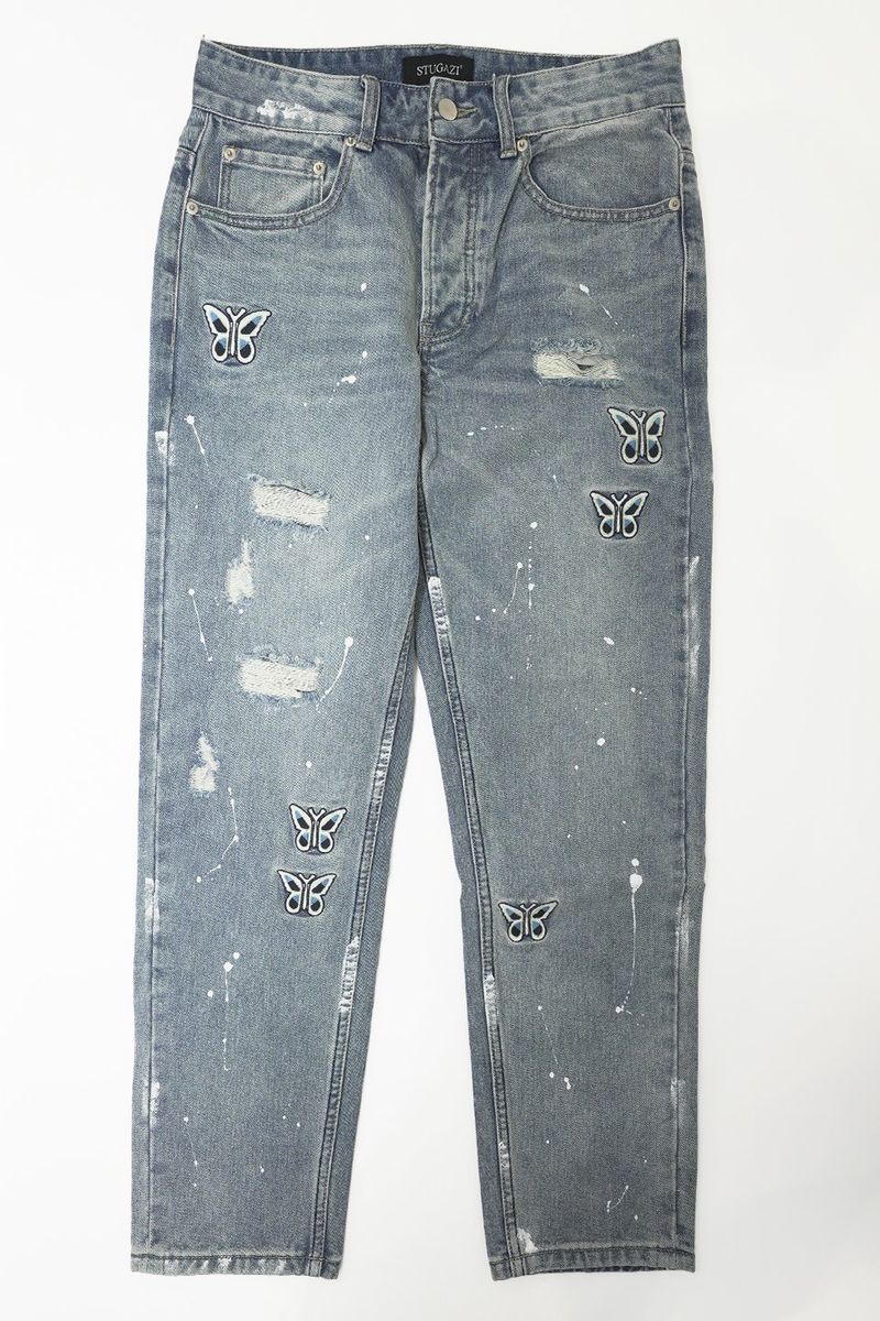 【80%OFF STUGAZI公式】Butterfly Paint Crash Denim ストリート ファッション ヒップホップ ダンス 大きいサイズ ゆったり トレンド メンズ レディース