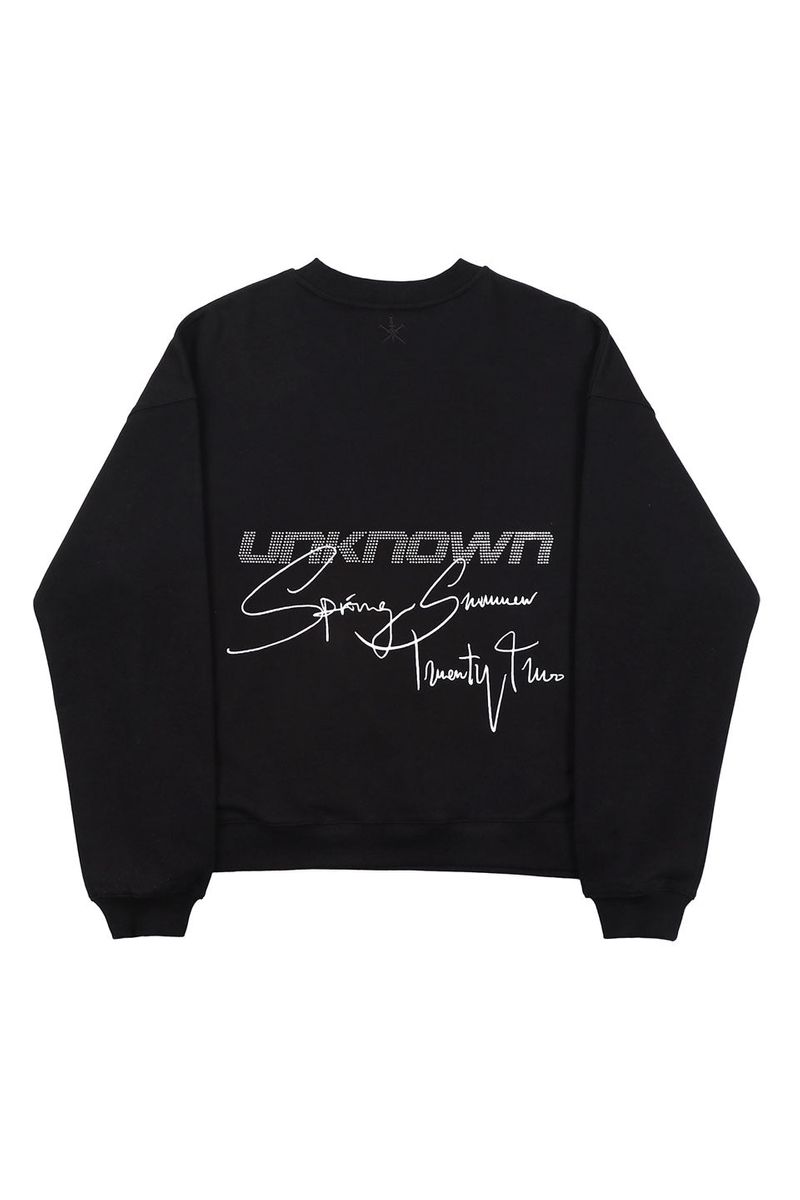 SIGNATURE RHINESTONE CREW NECK アンノウン ストリート ファッション ヒップホップ ダンス 大きいサイズ ゆったり トレンド メンズ レディース