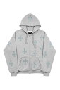 【UNKNOWN公式】GREY WITH BABY BLUE CROSSES RHINESTONE ZIP HOODIE パーカー フーディー アンノウン ストリート ファッション ヒップホップ ダンス 大きいサイズ ゆったり トレンド メンズ レディース