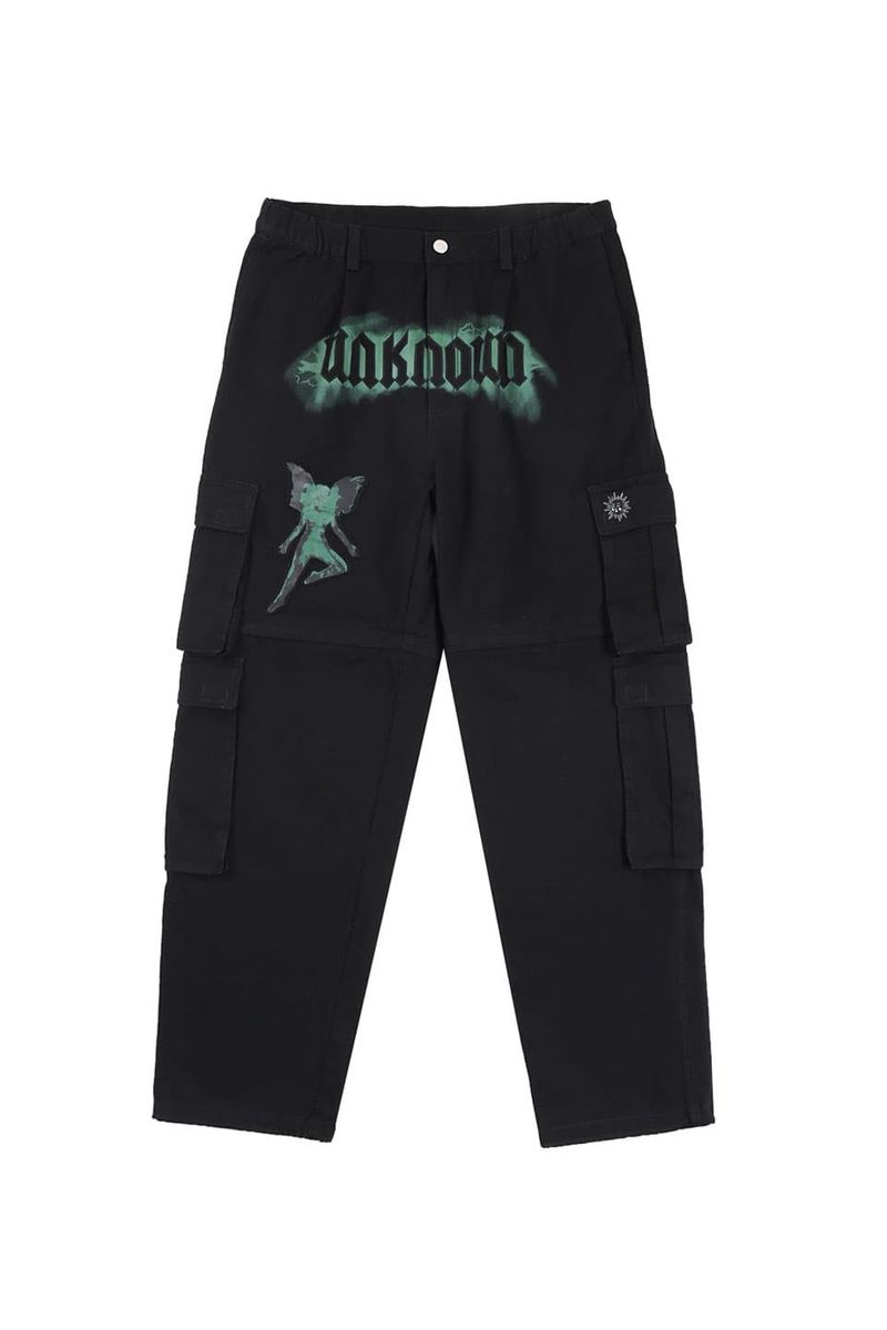 【60 OFF Unknown London公式】Angel Graphic Zip Off Cargo Pants ストリート ファッション ヒップホップ ダンス 大きいサイズ ゆったり トレンド メンズ レディース