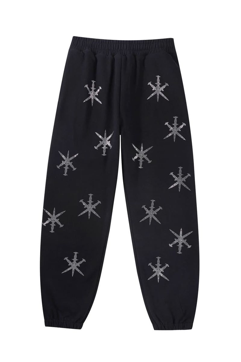 Black Dagger Rhinestone Joggers ストリート ファッション ヒップホップ ダンス 大きいサイズ ゆったり トレンド メンズ レディース