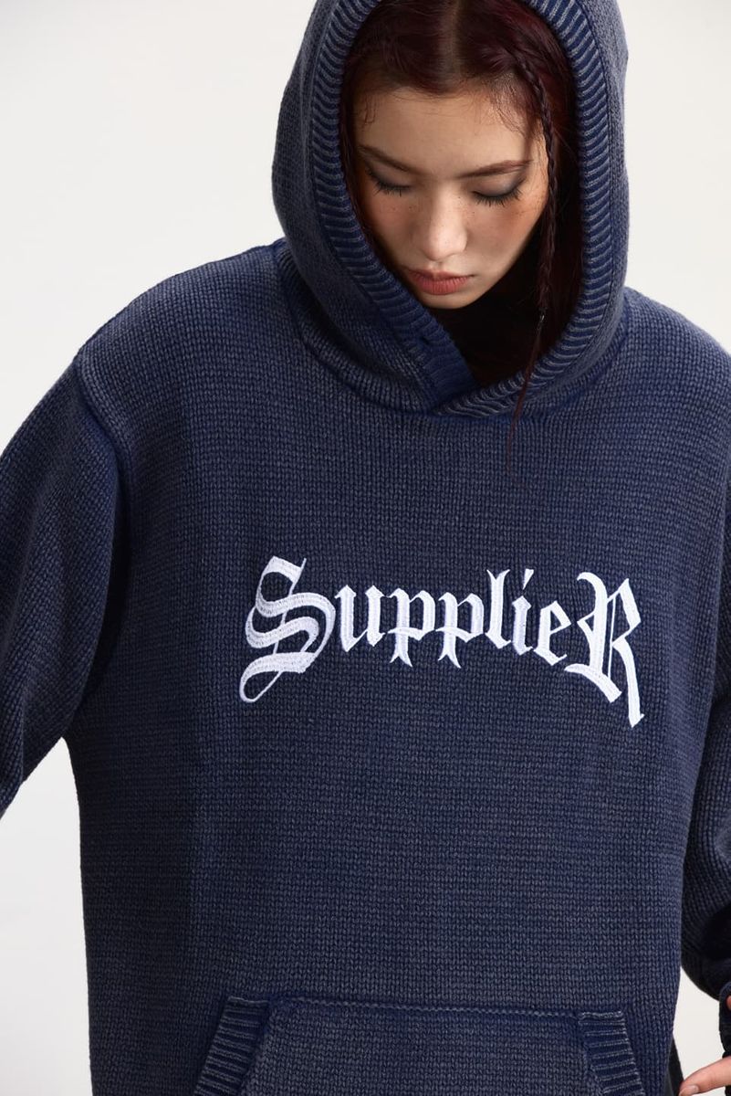 楽天SUPPLIER【50％OFF SUPPLIER 公式】SUPPLIER WASHED LOGO KNIT HOODIE ストリート ファッション ヒップホップ ダンス 大きいサイズ ゆったり トレンド