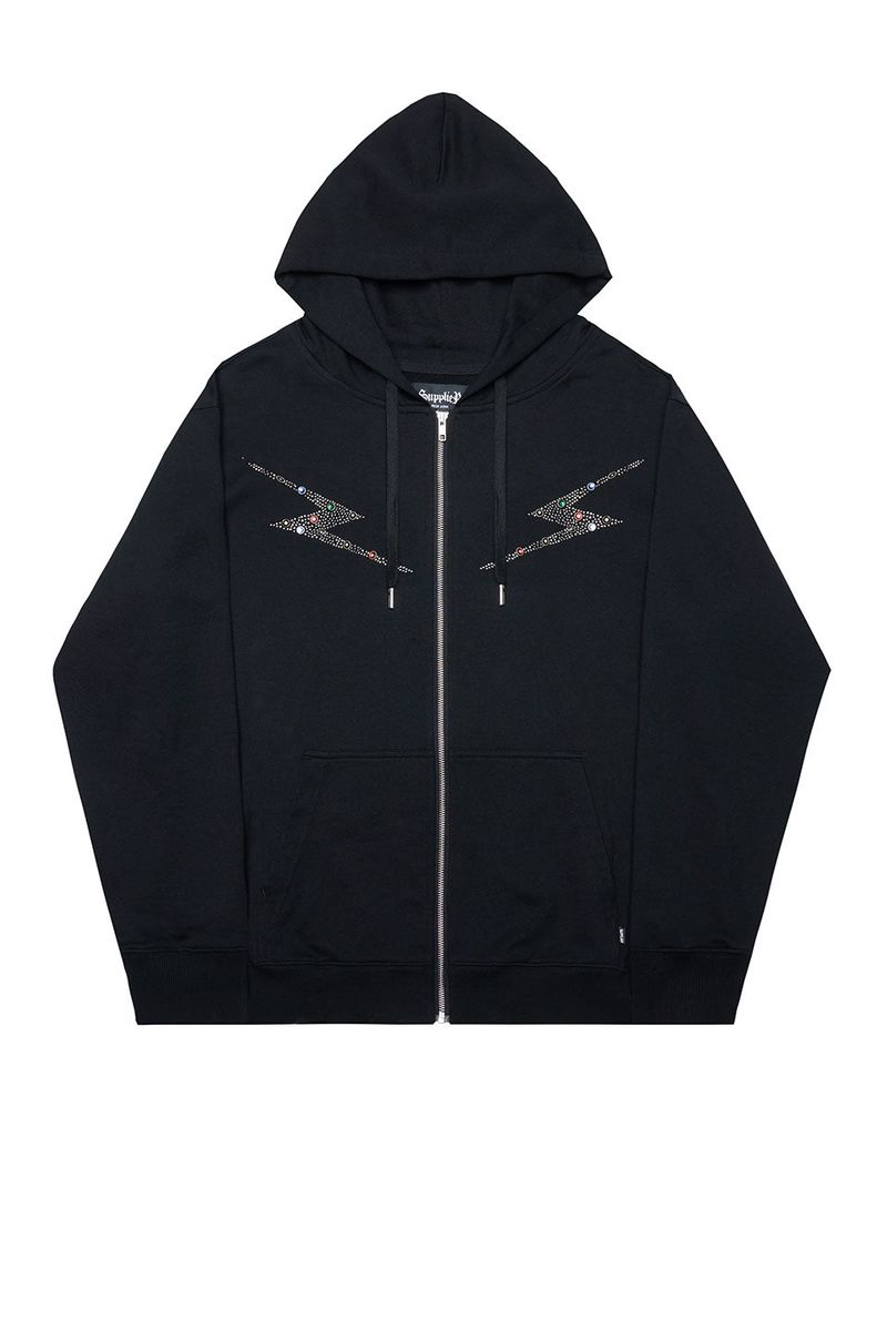 楽天SUPPLIER【40％OFF SUPPLIER公式】Lightning Rhinestone Zip Hoodie ストリート ファッション ヒップホップ ダンス 大きいサイズ ゆったり トレンド メンズ レディース