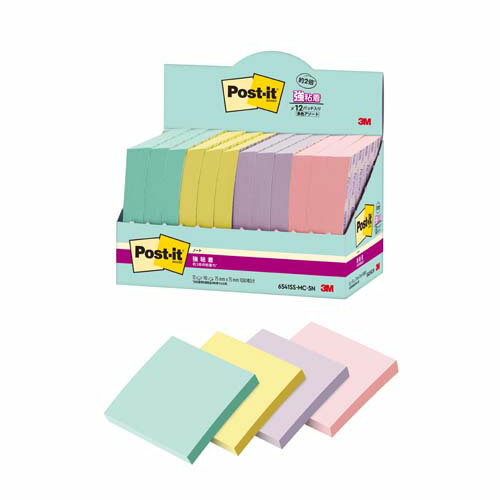 ポストイット強粘着ノート マルチカラー5N エコノパック製品スイーツ75mm*75mm90枚*12パッド6541SS-MC-5Nふせん付箋カラフル[ポストイット]