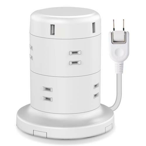 電源タップ 8個口 2P 雷サージ トラッキング防止 ほこり防止 USBポート付き タワー型 2m ホワイト