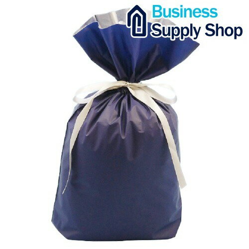 梨地リボン付き巾着袋 紺 M 20枚 FK2407