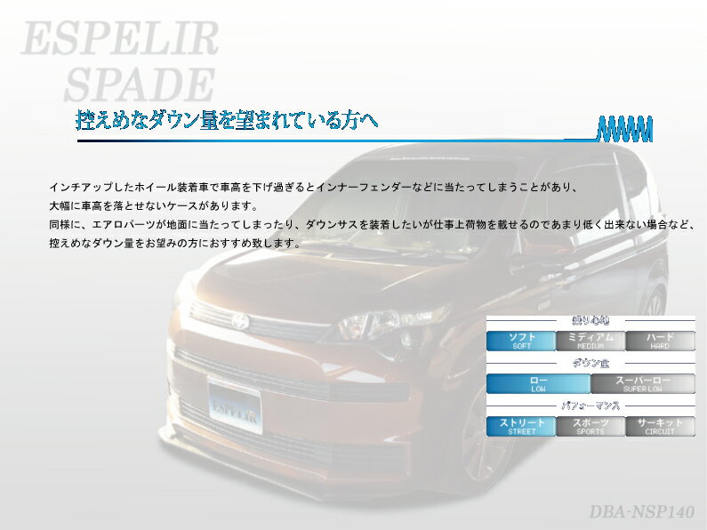 エスペリア　ダウンサス （車種）：AZワゴン（型式）：MJ21S（適用）：2WD NA/ターボ 1/2型 DOWNSUS（エンジン型式）：K6A（年式）：H15/10〜16/12 2