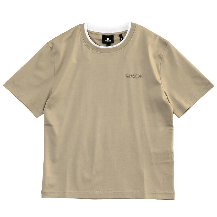 Rakuten - マッカージュ MACKAGE ダブルクルーネックカラーTシャツ TEE-WNV-TAUPE_WHITE【新作】