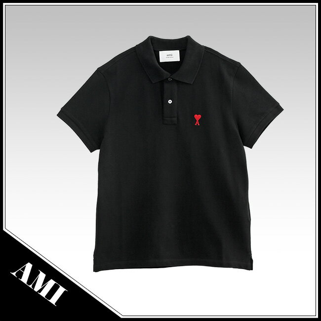 アミ AMI Paris ポロシャツ コットンピケ AMI DE COEUR BFUPL001.760-001_BLACK【...