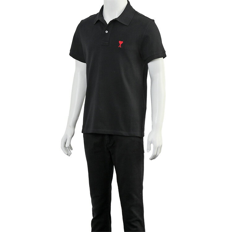 アミ AMI Paris ポロシャツ コットンピケ AMI DE COEUR BFUPL001.760-001_BLACK【...