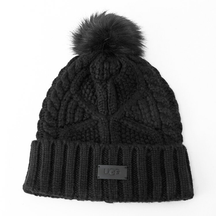 樂天商城 - アグ UGG ケーブル ビーニー ウィズ ポム 100819 CABLE BEANIE WITH POM-BLACK【新作】