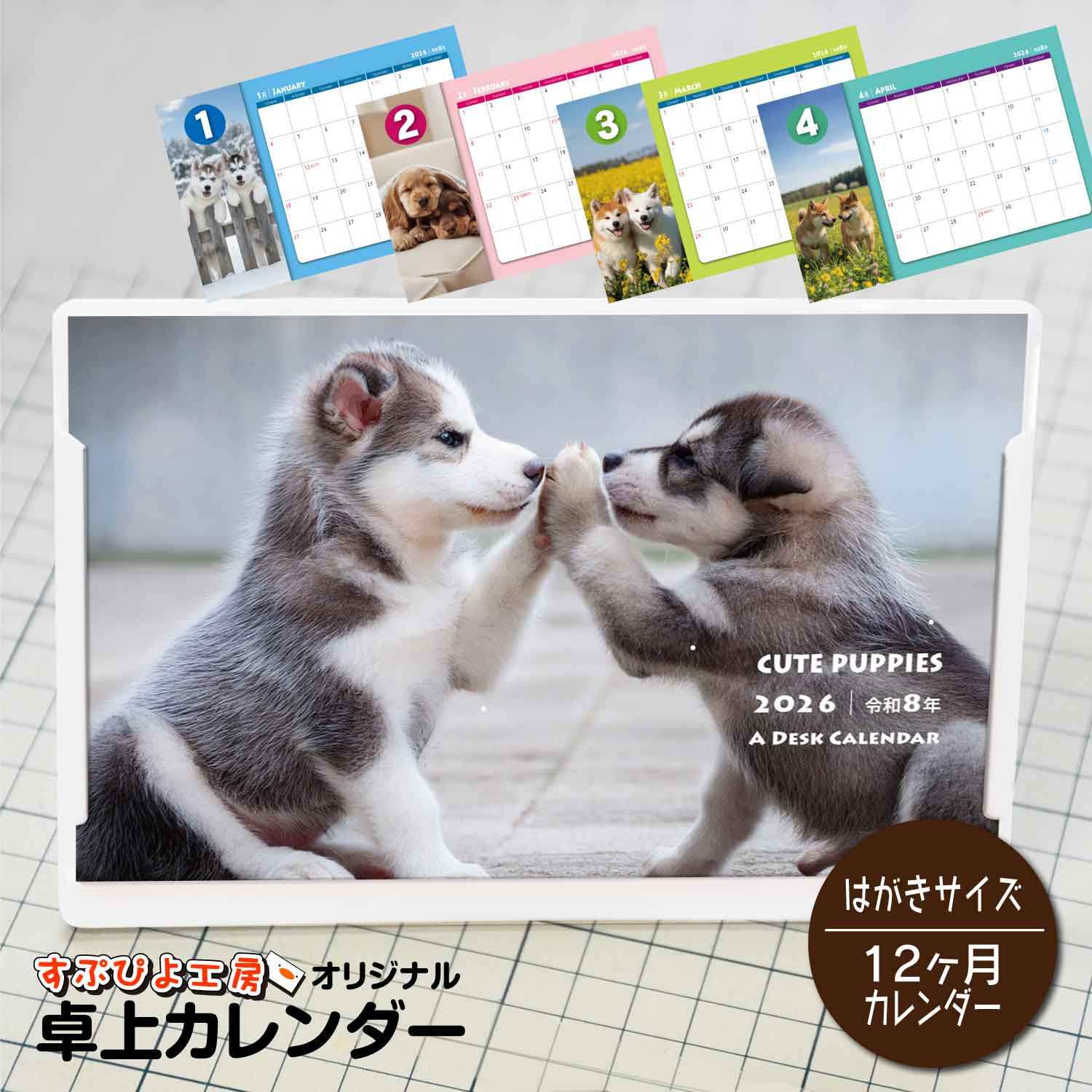 2026年 卓上カレンダー｜CUTE PUPPIESカレンダー かわいい子犬のカレンダー