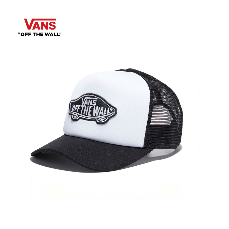 ヴァンズ クラッシクパッチキャップ 黒-白 VANS CAP CLASSIC PATCH CURVED BILL TRUCKER Black-white 後ろがメッシュ素材になったトラッカーハット
