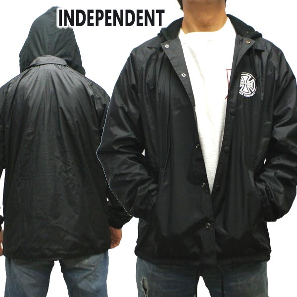 値下げしました！INDEPENDENT/インデペンデント TRUCK CO.EMBROIDERY COACH WINDBREAKER L/S JACKET BLACK コーチジャケット ウィンドブレーカー フード付き