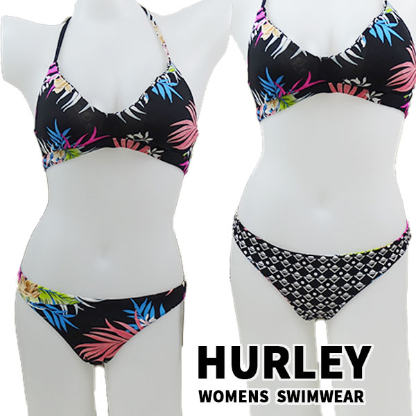 HURLEY/n[[ rLj  HANA ADJUSTABLE BIKINI TOP RVSB MODERATE BOTTOM SET BLACK o[Vu n[[ p BIKINI [֑[ԕiALZs]