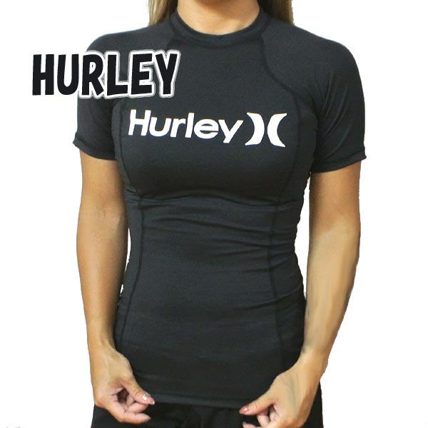 HURLEY/ハーレー レディース 半袖ラッシュガード ONE ONLY S/S RASHGUARD BLACK/WHITE 女性用 ラッシュガード LADYS WOMEN サーフィン 7780 返品 交換及びキャンセル不可