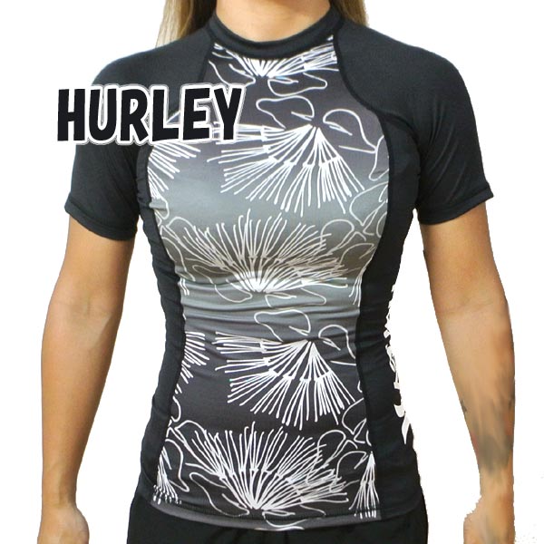 HURLEY/ハーレー レディース 半袖ラッシュガード ONE&ONLY SIG ZANE WAILEHUA S/S RASHGUARD BLACK 女性用 ラッシュガード LADYS WOMEN サーフィン[返品、交換及びキャンセル不可] 1