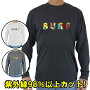男女兼用 Tシャツタイプ長袖ラッシュガード サーフTシャツ メンズ/レディース UPF50+ 【SURF】ハイビスカス柄文字プリント サーフィンワールド オリジ...