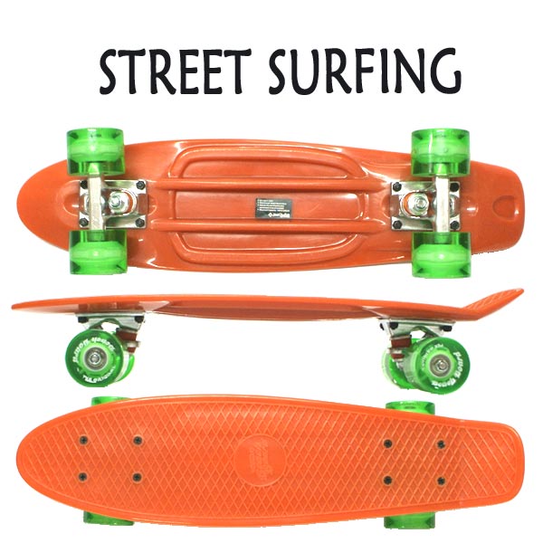 期間限定セール！STREET SURFING/ストリートサーフィン PLASTIC CRUISER BEACH BOARD GLOW ORANGE ミニクルーザー スケートボード/スケボー 6.3x22.5 ミニ ショート SK8 蓄光 光るウィール 返品 交換及びキャンセル不可