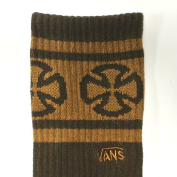 VANS/バンズ × INDEPENDENT/インデペンデント コラボ メンズ ソックス CREW SOCK BROWN スケーターソックス 男性靴下 メンズ ソックス