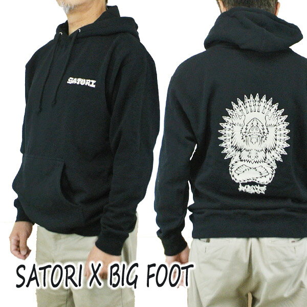 値下げしました！SATORI/サトリ SATORI MOVEMENT MEDITATE HOODY BLACK BIG FOOTコラボ 長袖 フード付き (DISCHARGE PRINT) プルオーバー スウェット パーカー 