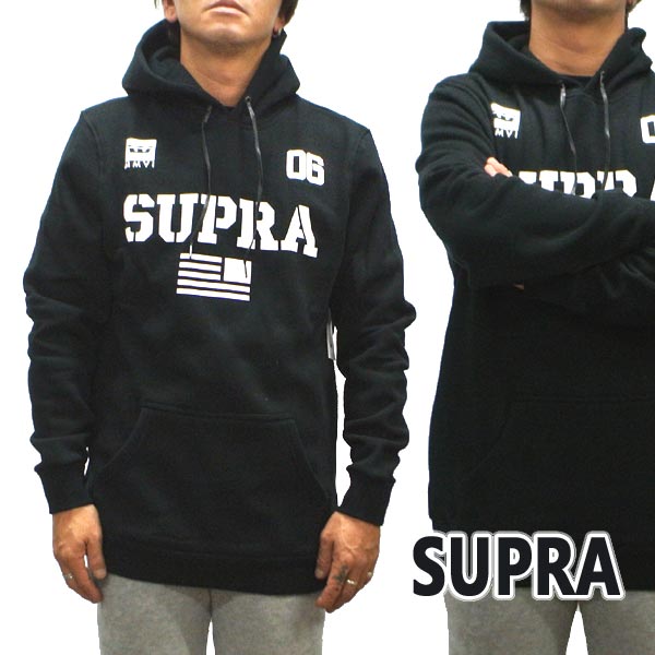 値下げしました！SUPRA/スープラ TEAM USA HOODED PULLOVER BLACK/WHITE 長袖 フード付き プルオーバー スウェット メンズ 