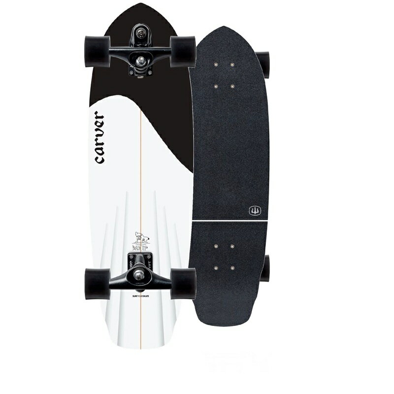 【予約商品 近日入荷予定】 32.5” BLACK TIP Carver始まって以来、3本の指に入る程の超人気品番。特殊な加工の為一度廃盤モデルになりましたが、約5年ぶりの入荷。 当時、日本に200本も入荷していない結構幻の品番「ブラック・ティップ」のテール部分には、エンボス加工されたチャンネルが走り、「デュラ・フュージョン」ラミネートが採用されています。この高密度で耐水性に優れた熱可塑性樹脂層は、ボードの底面に融合されており、強度と耐久性を高め、反応の良い反発力を生み出し、デッキの寿命を延ばします。ハイパースプーン・モールドデザインで成形されており、ノーズにはより深いスプーン型のコンケーブ、テールにはより急勾配の形状を採用することで、スタンスにしっかりと固定された感覚を実現しています。 翼のような形状のレールと粗めのデッキパッドが、かかととつま先にさらなるグリップ力を与え、後足からより強力なパワーを引き出すことを促します。 サイズ：32.5” 　WB17.5” トラック：CX/Coal Blk Wheels: 69mm x 78a Concave ※日本正規販売品です。同梱しておりますシリアルプレートは修理・メンテナンス時に必要になりますので大切に保管ください。 沖縄・離島エリアへの発送は行っておりません。 ご注文後にキャンセルのお手配をさせて頂きますのでご了承ください。 ※画像は撮影状況やPC環境により実際の色合いと若干違って見える場合があります。ご了承下さい。またサイズ・カラー違いなどの返品・キャンセルは一切致しておりませんのでご了承ください。 ※当店からはメールにてご連絡致しますので必ずメールアドレス【surfup@shop.rakuten.co.jp】の受信許可の設定をお願い致します。