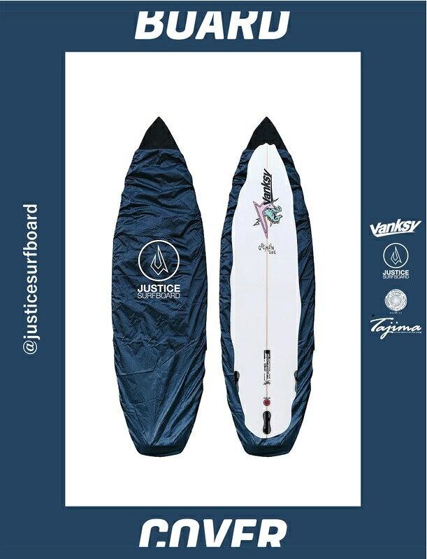 JUSTICESURFBOARD x BOARD COVER ジャスティスサーフボードオリジナルボードカバーをリリースします ゴムによる伸縮性があり、ボードサイズに合わせてフィットします 軽く、薄く、車への積み込みにもとっても便利なアイテムとなります ※広めのノーズでもわりと入ります！ ONE SIZE max 6'2"くらいまで 掲載写真はメーカーのものとなります。 グラフィック・色見等若干の誤差・変更がある場合がございますが予めご了承下さい。 ご注文後のご変更・キャンセルは一切お受けできませんのでご注文の際はよくご確認お願いいたします 沖縄・離島エリアへの発送は行っておりません。 ご注文後にキャンセルのお手配をさせて頂きますのでご了承ください。 ※当店からはメールにてご連絡致しますので必ずメールアドレス【surfup@shop.rakuten.co.jp】の受信許可の設定をお願い致します。