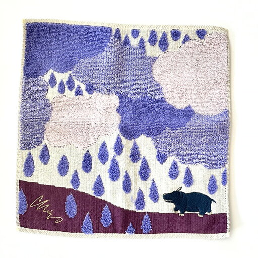 morita miw ガーゼパイルハンカチ「カバと静かな雨」 morita miw ガーゼパイルハンカチ「カバと静かな雨」