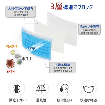 マスク 送料無料 大人用 不織布マスク ますく 3層構造 飛沫対策 ウイルス対策 感染対策 花粉対策 超快適 使い捨てマスク ノーズワイヤー プリーツマスク 男女兼用 2000枚入