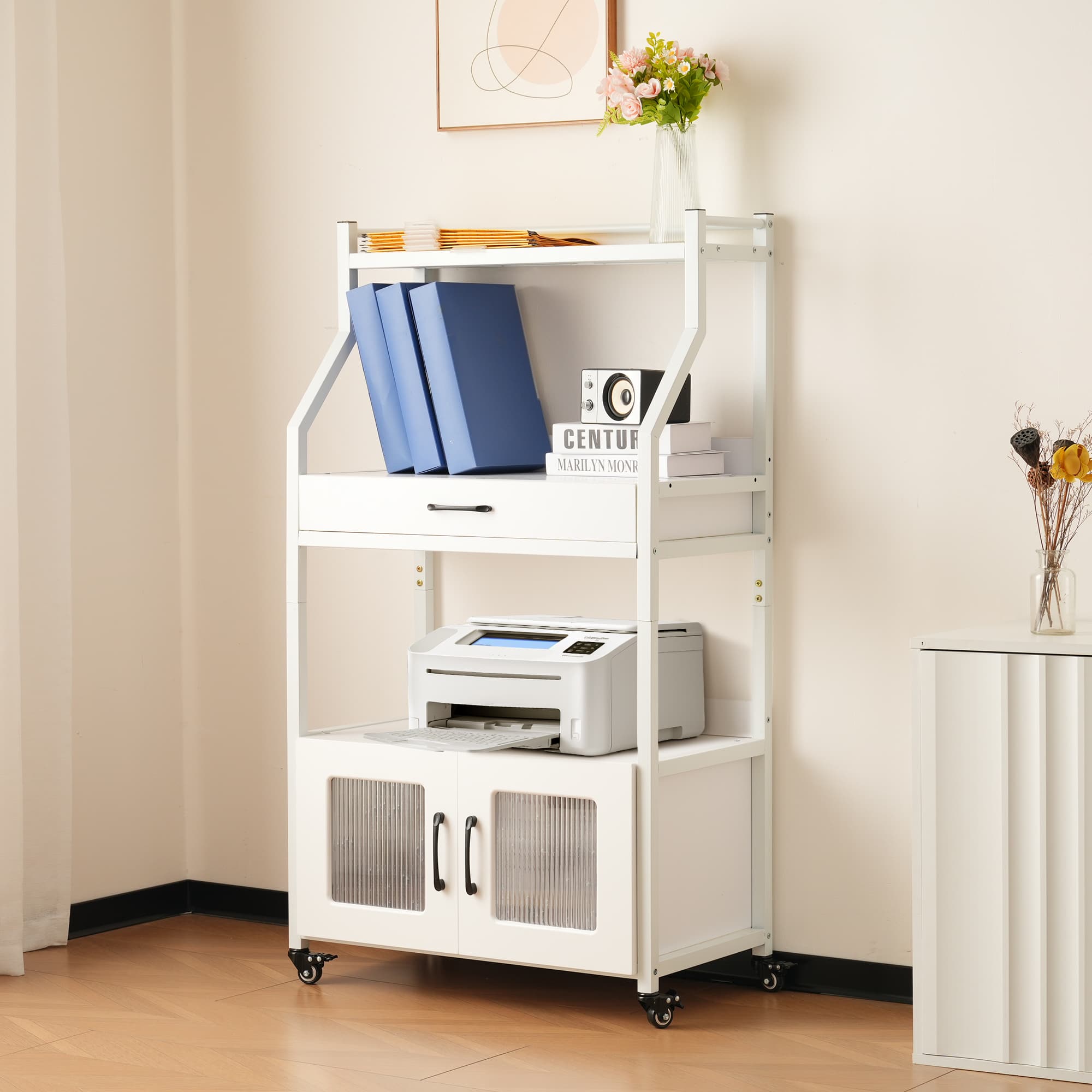 プリンター台 プリンターラック キャスター付き プリンター収納 大容量 デスク収納 木製 本ラック 収納..