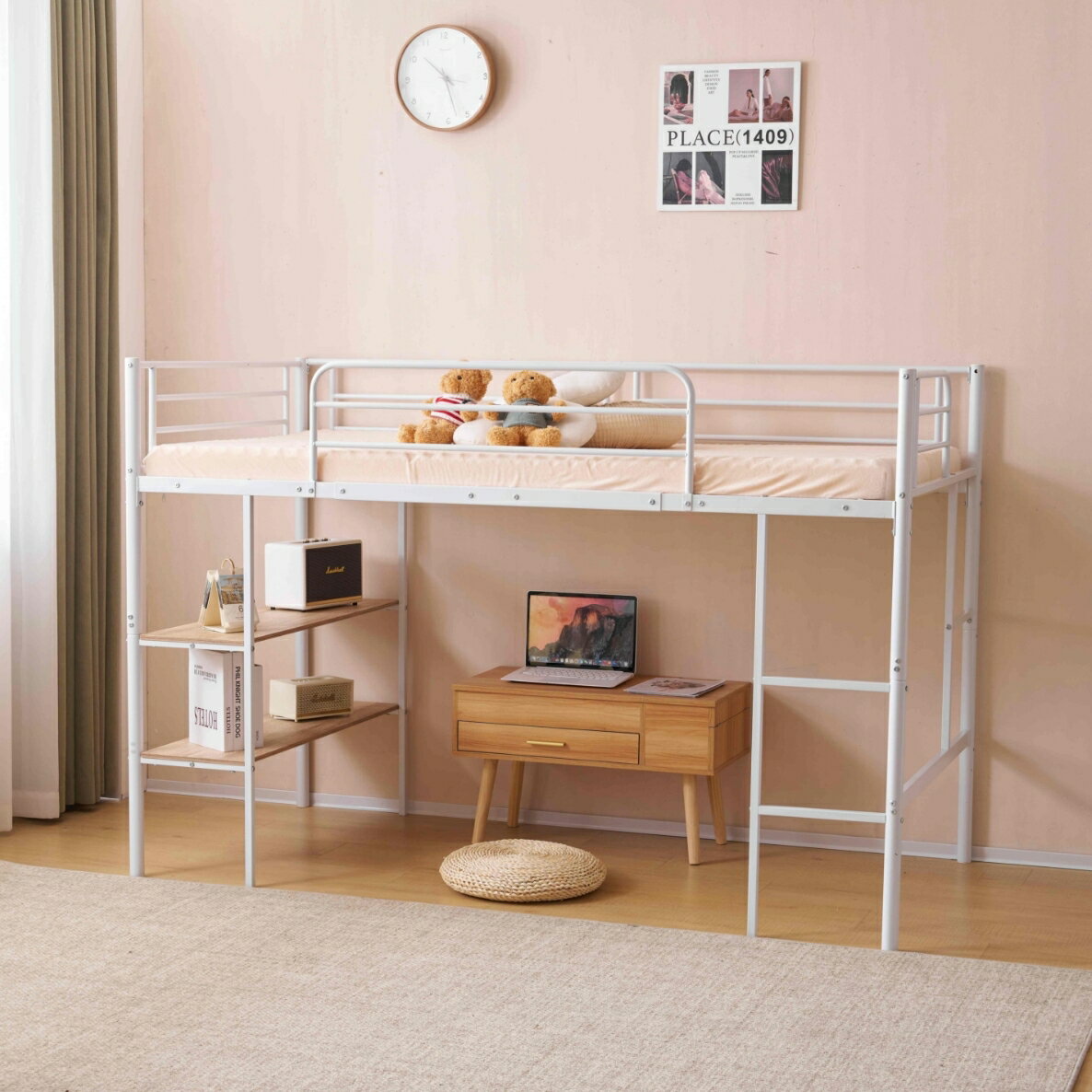 ホワイトロフトベッドパイプベッドシ...