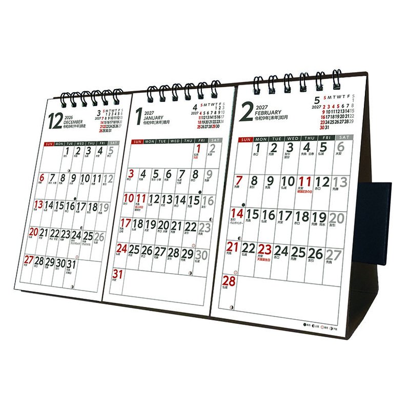 2027 CALENDAR COLLECTION 卓上3か月スケジュール PRODUCT SPECIFICATIONS 商品品番 27CL-0644 発売予定日 2026年09月19日 発売 仕様・サイズ 14×23cm・16枚 (卓上) 定価 (税込) 924円 (税込) JANコード 4968855270077 【ご注文前のご確認事項（必読）】 掲載画像について: 表紙画像および中面サンプルはメーカー監修中のイメージです。実物と一部デザインが異なる場合がございます。画像違いでの返品・交換はお受けできません。 入荷・発送時期について: ご注文確定後にメーカー手配を開始いたします。受付日より通常10〜15営業日前後での入荷・発送見込みとなります。メーカー在庫完売時はやむを得ずキャンセルとなる場合がございます。 発売日の変更について: 発売日はメーカー都合により頻繁に変更・延期となる場合がございます。最新情報に準拠し、発売日以降の入荷分より順次発送いたします。 同梱配送のご注意: 特殊ロール形状および梱包都合上、書籍・CD・DVD等と一緒のご注文はお受けできません。カレンダー単体でのご注文をお願いいたします。