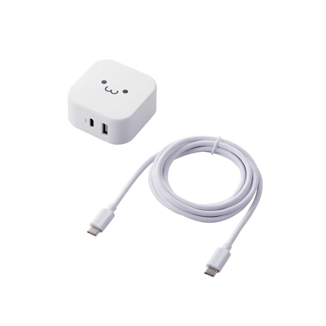 AC充電器/スマホ・タブレット用/USB Power Delivery準拠/20W+12W/USB-C1ポート/USB-A1ポート/ケーブル同梱/1.5m/ホワイトフェイスエレコム株式会社