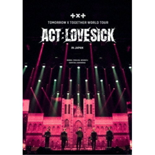 (ACT : LOVE SICK) IN JAPANTOMORROW X TOGETHERトゥモローバイトゥギャザー とぅもろーばいとぅぎゃざー　発売日 : 2023年6月28日　種別 : DVD　JAN : 4988031569207　商品番号 : TYBT-10079【収録内容】DVD:11.0X1=LOVESONG 〔I Know I Love You〕 feat.幾田りら(Japanese Ver.)2.Force3.Blue Orangeade4.Magic5.Ghosting6.New Rules7.PUMA8.What if I had been that PUMA9.LO$ER=LO□ER10.Trust Fund Baby11.ある日、頭からツノが生えた 〔CROWN〕(Japanese Ver.)12.Magic Island13.9と4分の3番線で君を待つ 〔Run Away〕(Japanese Ver.)14.5時53分の空で見つけた君と僕(Japanese Ver.)15.Frost16.Maze in the Mirror17.Eternally18.Can't You See Me? 〔世界が燃えてしまった夜、僕たちは...〕(Japanese Ver.)19.Opening Sequence20.Lonely Boy 〔The tattoo on my ring finger〕21.君じゃない誰かの愛し方 〔Ring〕22.Good Boy Gone Bad(Japanese Ver.)23.Thursday's Child Has Far To Go(ENCORE)24.MOA Diary 〔Dubaddu Wari Wari〕(Japanese Ver.)(ENCORE)25.Sweat(ENCORE)DVD:21.Making of(ACT : LOVE SICK) IN JAPAN